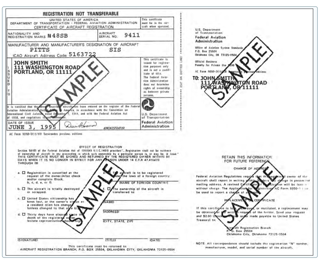 Figure 9-8. Sample aircraft registration and airworthiness paperwork of the type required aboard.